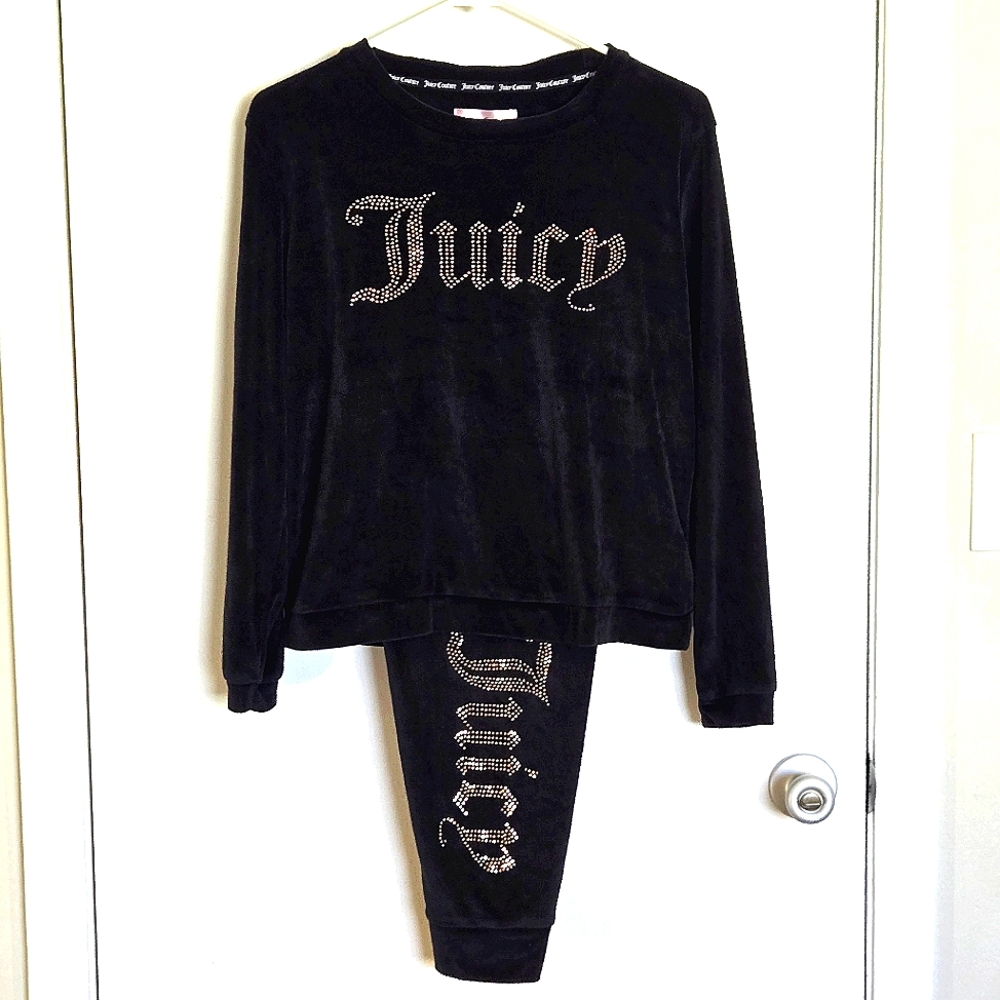 NWOT Juicy Black Velour Tracksuit Lounge Set Rhinestone Logo